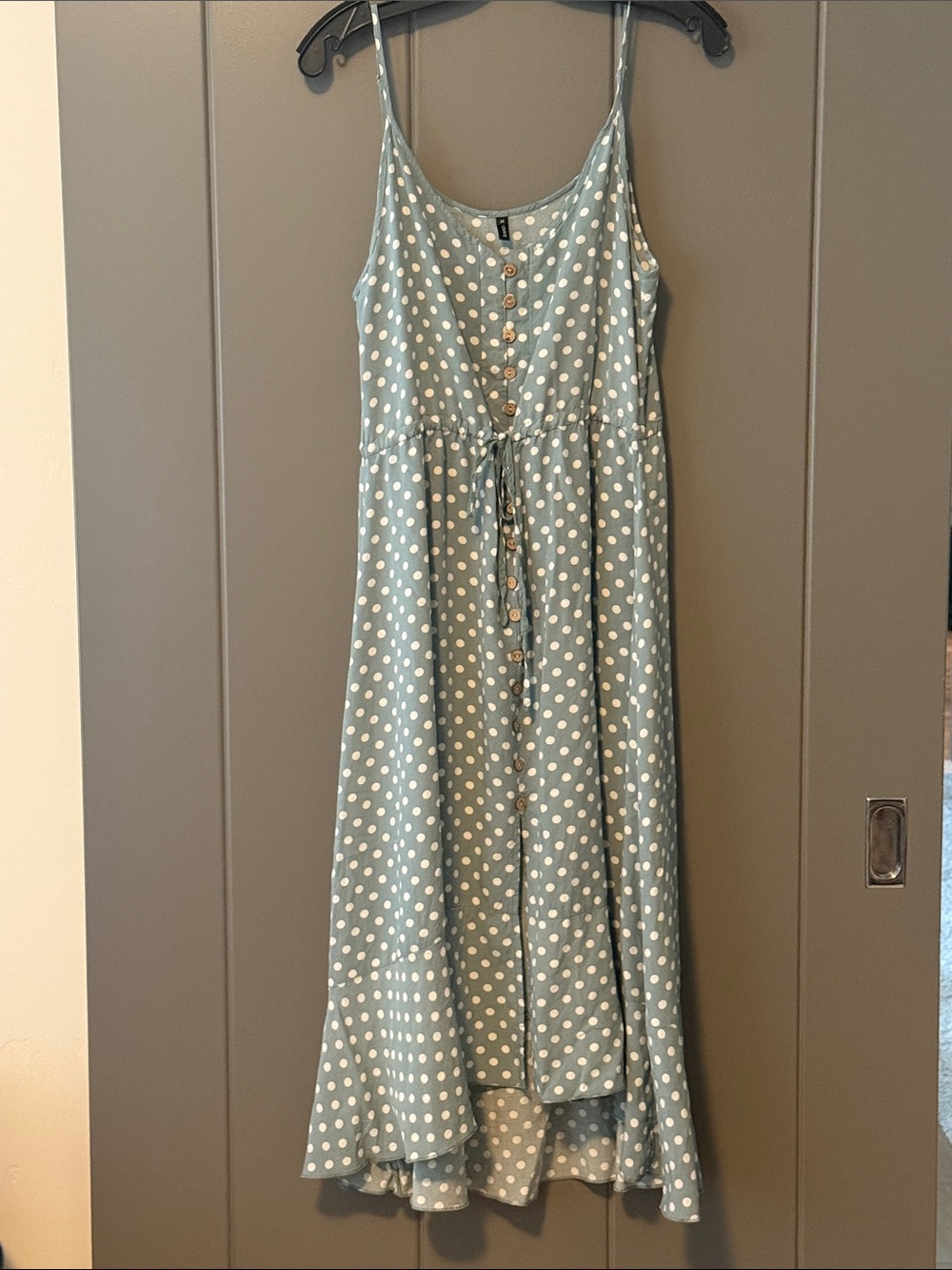 Brovave Polka Dot High-Low Sundress with Tie Waist - Light green